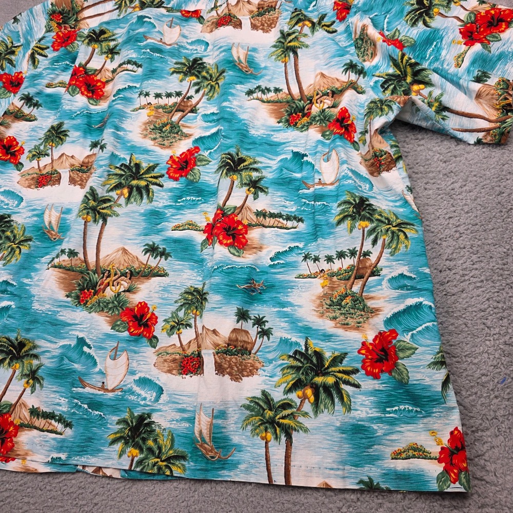 RJC Hawaiian Shirt Mens 4XL Blue Vintage Made in USA Cotton Tropical Scenic Tiki - Picture 12 of 12